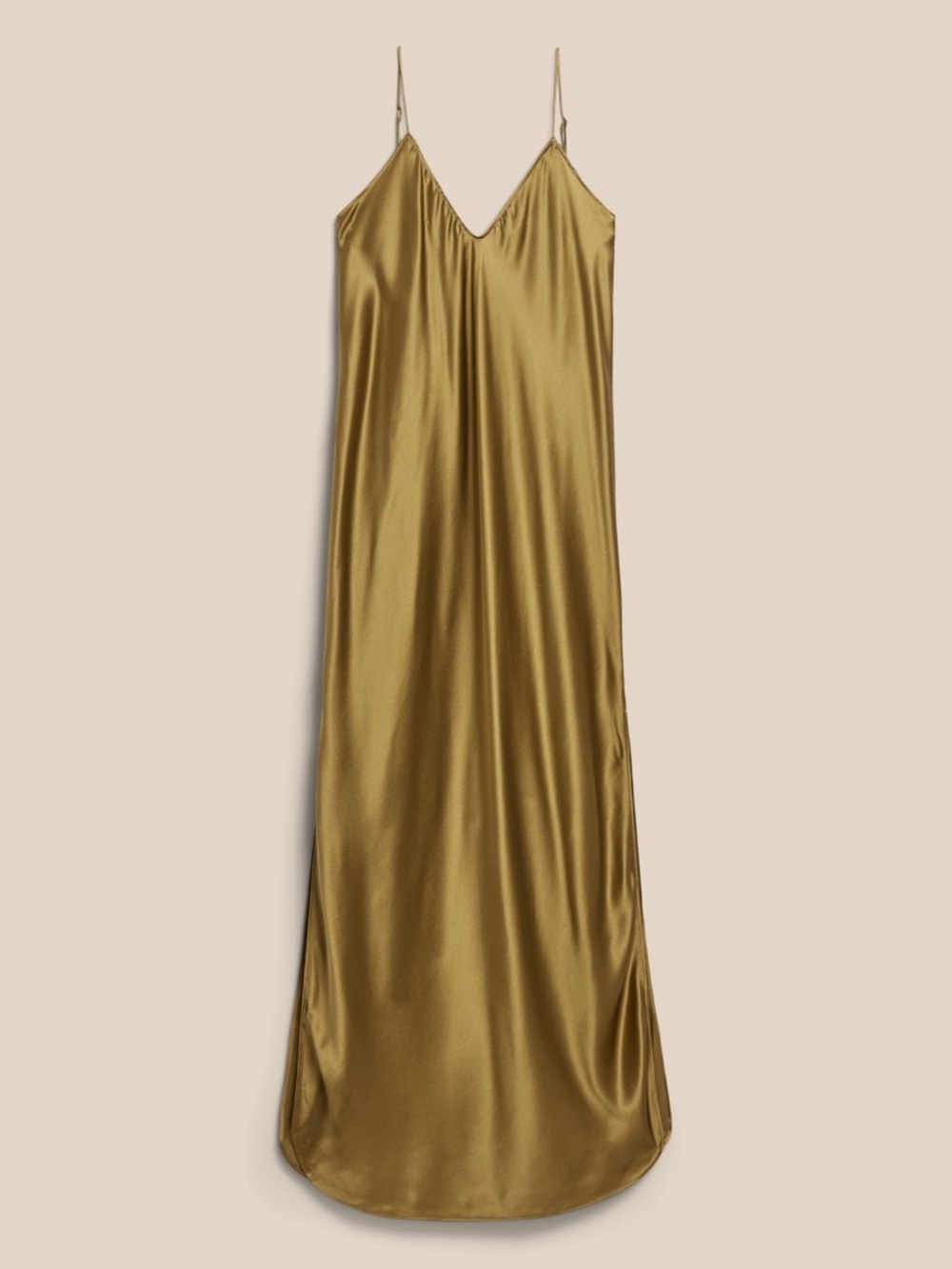 Banana Republic 100% Silk Maxi Slip Dress Bronze Olive Quiet Luxury Petite S - Picture 4 of 6
